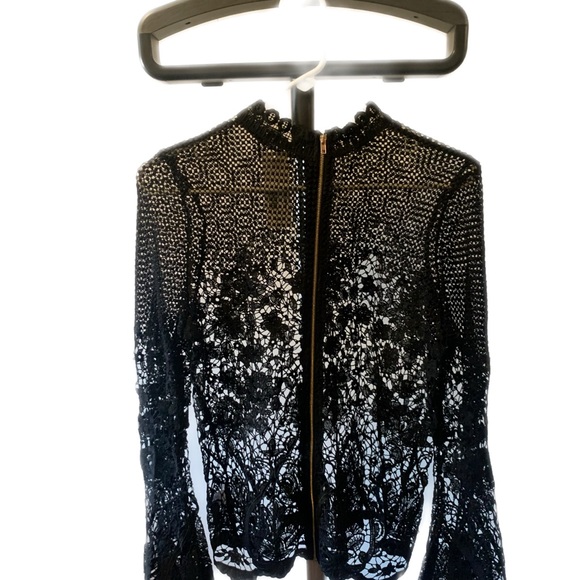 NWT Long sleeve black crocheted top Small - Picture 2 of 4